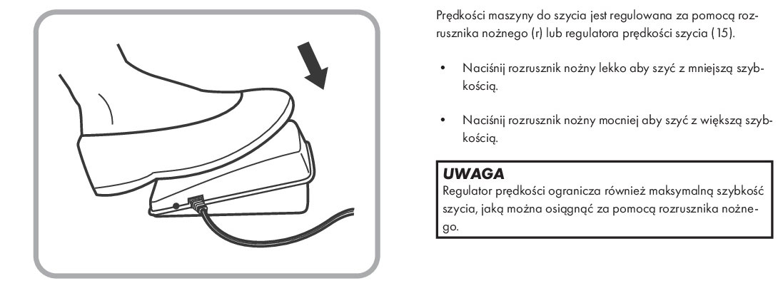 Regulowanie prędkości maszyny do szycia