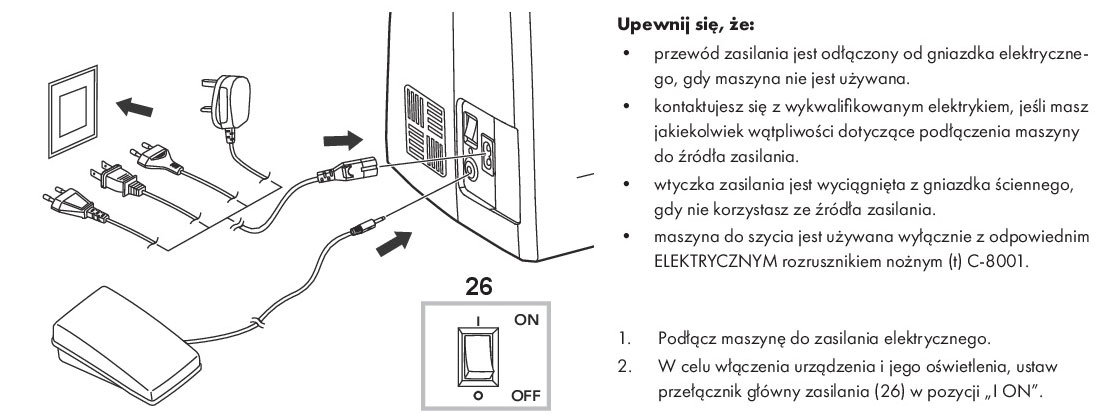 Podłączanie maszyny do źródła zasilania